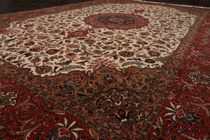 8x12 Ivory, Rose, Tan Color Hand Knotted Tabriz Wool Traditional Oriental Rug
