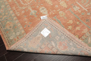 8x10 Orange, Sage, Gold Color Hand Knotted Distressed Wool Traditional Oriental Rug