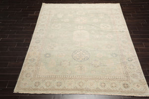 8x10 Mint, Beige, Gray Color Hand Knotted Afghan Oushak Wool Traditional Oriental Rug