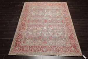 8x10 Gray, Coral, Beige Color Hand Knotted Distressed Wool Traditional Oriental Rug