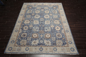 9x12 Blue, Gray, Beige Color Hand Knotted Distressed Wool Traditional Oriental Rug