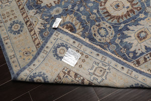 9x12 Blue, Gray, Beige Color Hand Knotted Distressed Wool Traditional Oriental Rug