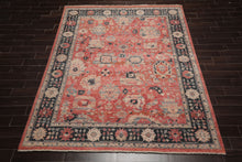 8x10 Coral, Charcoal, Beige Color Hand Knotted Distressed Wool Traditional Oriental Rug