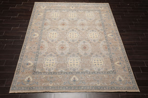 8x10 Tan, Beige, Slate Color Hand Knotted Distressed Wool Traditional Oriental Rug