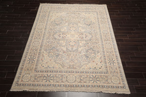 8x10 Khaki, Beige, Slate Color Hand Knotted Distressed Wool Traditional Oriental Rug