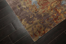 6x9 Blue, Gold, Rust Color Hand Loomed Sherpa Wool & Bamboo Silk Modern Oriental Rug