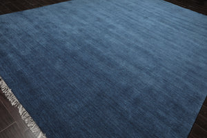 Multi Sizes Hand Loomed wool Plain Solid Minimalist Modern Area Rug Blue