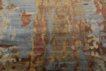 6x9 Blue, Gold, Rust Color Hand Loomed Sherpa Wool & Bamboo Silk Modern Oriental Rug