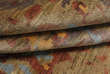 6x9 Blue, Gold, Rust Color Hand Loomed Sherpa Wool & Bamboo Silk Modern Oriental Rug