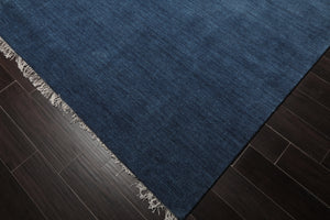 Multi Sizes Hand Loomed wool Plain Solid Minimalist Modern Area Rug Blue