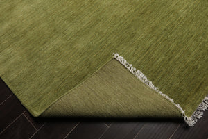 Multi Sizes Green Hand Loomed Wool Plain Solid Minimalist Modern Area Rug