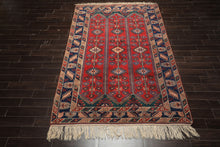 6x9 Red, Navy, Turquoise Color Hand Knotted Shirvan Wool Tribal Oriental Rug