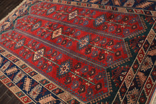 6x9 Red, Navy, Turquoise Color Hand Knotted Shirvan Wool Tribal Oriental Rug