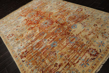 6x9 Burnt Orange, Light Gold, Aqua Color Hand Knotted Oushak Wool Traditional Oriental Rug