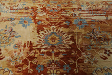 6x9 Burnt Orange, Light Gold, Aqua Color Hand Knotted Oushak Wool Traditional Oriental Rug