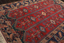 6x9 Red, Navy, Turquoise Color Hand Knotted Shirvan Wool Tribal Oriental Rug