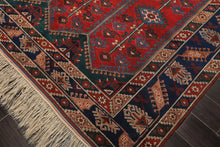 6x9 Red, Navy, Turquoise Color Hand Knotted Shirvan Wool Tribal Oriental Rug