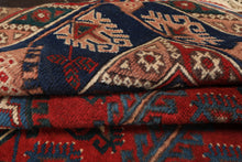 6x9 Red, Navy, Turquoise Color Hand Knotted Shirvan Wool Tribal Oriental Rug