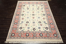 9x12 Ivory, Blush, Aqua Color Hand Knotted Organic Look Wool Traditional Oriental Rug
