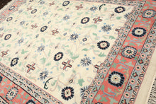 9x12 Ivory, Blush, Aqua Color Hand Knotted Organic Look Wool Traditional Oriental Rug