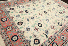 9x12 Ivory, Blush, Aqua Color Hand Knotted Organic Look Wool Traditional Oriental Rug