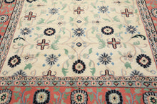 9x12 Ivory, Blush, Aqua Color Hand Knotted Organic Look Wool Traditional Oriental Rug