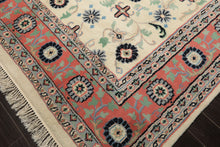 9x12 Ivory, Blush, Aqua Color Hand Knotted Organic Look Wool Traditional Oriental Rug