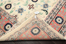 9x12 Ivory, Blush, Aqua Color Hand Knotted Organic Look Wool Traditional Oriental Rug