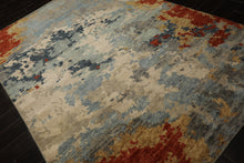 6x9 Beige, Aqua, Coral Color Hand Knotted Oushak Wool Modern Oriental Rug