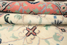 9x12 Ivory, Blush, Aqua Color Hand Knotted Organic Look Wool Traditional Oriental Rug