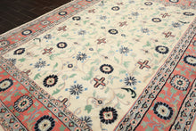 9x12 Ivory, Blush, Aqua Color Hand Knotted Organic Look Wool Traditional Oriental Rug