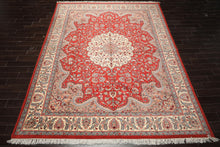 9x12 Orange, Ivory, Taupe Color Hand Knotted Indo Tabriz Wool Traditional Oriental Rug