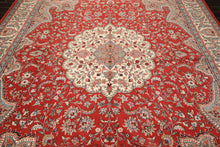 9x12 Orange, Ivory, Taupe Color Hand Knotted Indo Tabriz Wool Traditional Oriental Rug