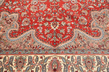 9x12 Orange, Ivory, Taupe Color Hand Knotted Indo Tabriz Wool Traditional Oriental Rug