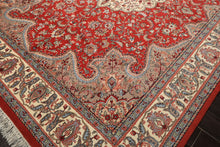 9x12 Orange, Ivory, Taupe Color Hand Knotted Indo Tabriz Wool Traditional Oriental Rug