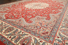 9x12 Orange, Ivory, Taupe Color Hand Knotted Indo Tabriz Wool Traditional Oriental Rug