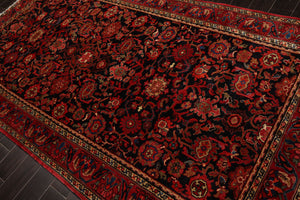 5x10 Midnight Blue, Red, Rust Color Hand Knotted Malayer Wool Traditional Oriental Rug
