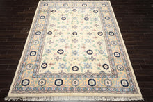 8x11 Ivory, Peach, Blue Color Hand Knotted Indo Kashan Wool Traditional Oriental Rug