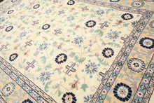 8x11 Ivory, Peach, Blue Color Hand Knotted Indo Kashan Wool Traditional Oriental Rug