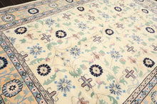 8x11 Ivory, Peach, Blue Color Hand Knotted Indo Kashan Wool Traditional Oriental Rug