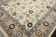 8x11 Ivory, Peach, Blue Color Hand Knotted Indo Kashan Wool Traditional Oriental Rug