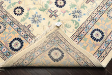 8x11 Ivory, Peach, Blue Color Hand Knotted Indo Kashan Wool Traditional Oriental Rug