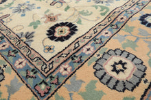8x11 Ivory, Peach, Blue Color Hand Knotted Indo Kashan Wool Traditional Oriental Rug