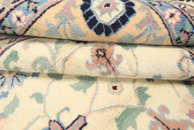 8x11 Ivory, Peach, Blue Color Hand Knotted Indo Kashan Wool Traditional Oriental Rug