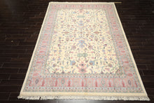 9x12 Ivory, Blush, Sage Color Hand Knotted Indo Kashan Wool Traditional Oriental Rug