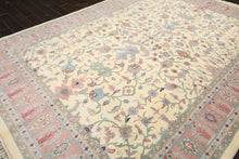 9x12 Ivory, Blush, Sage Color Hand Knotted Indo Kashan Wool Traditional Oriental Rug
