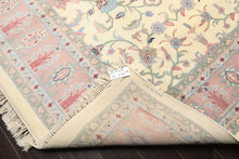 9x12 Ivory, Blush, Sage Color Hand Knotted Indo Kashan Wool Traditional Oriental Rug