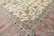 9x12 Ivory, Blush, Sage Color Hand Knotted Indo Kashan Wool Traditional Oriental Rug