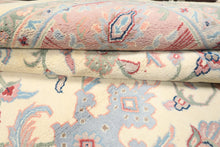 9x12 Ivory, Blush, Sage Color Hand Knotted Indo Kashan Wool Traditional Oriental Rug