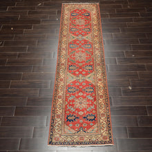 Runner Coral, Moss, Navy Color Hand Knotted Kazak Wool Traditional Oriental Rug